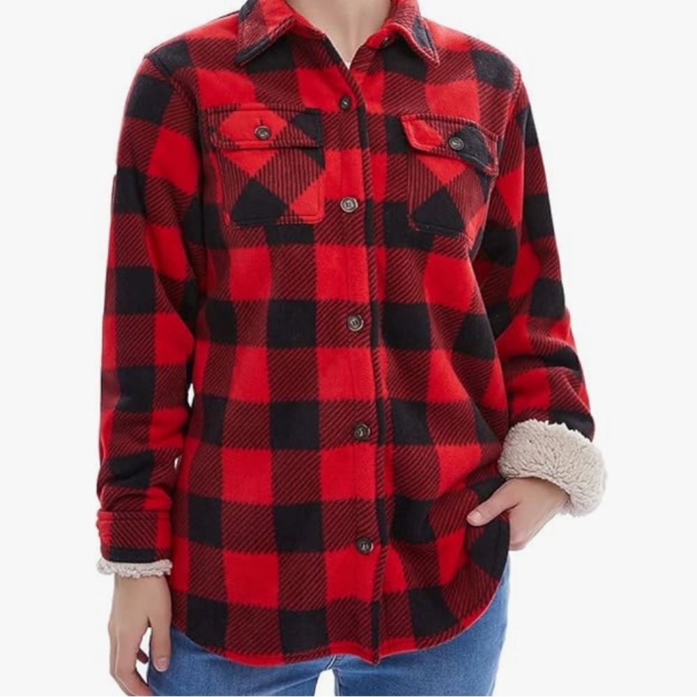 ThCreasa Red and Black Plaid Sherpa Fleece